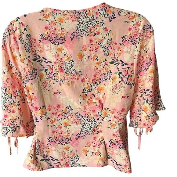 Topshop Women's Floral V-Neck Cropped Wrap Blouse Size 10 Multicolor - Picture 3 of 6